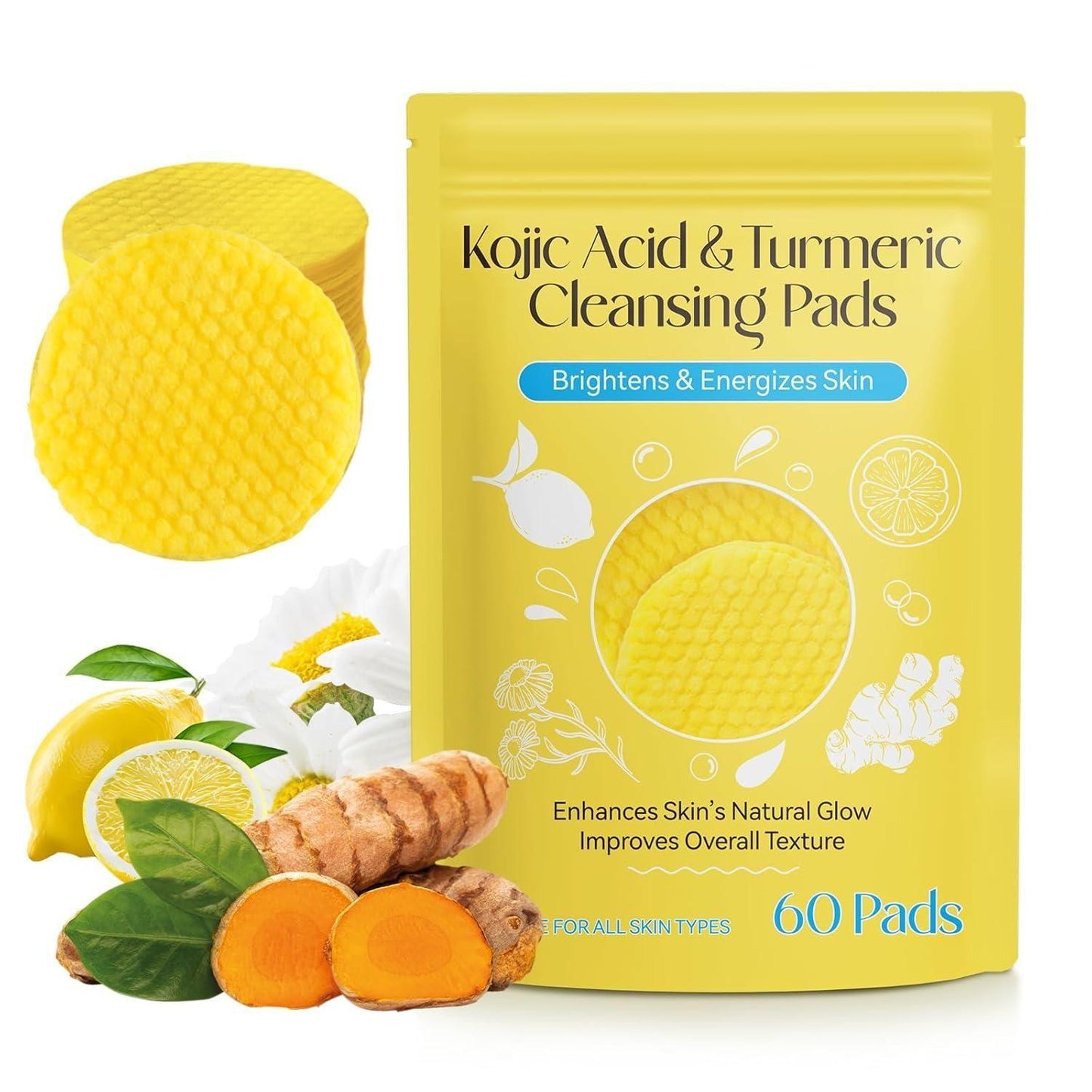 Turmeric & Kojic Acid Face Cleansing Pads - Dark Spot Treatment, Skin Brightening & Acne Prevention (Pack of 1)