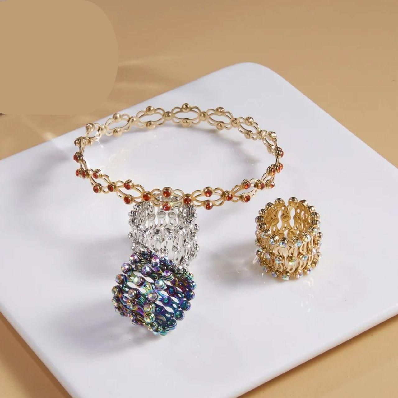 2-in-1 Adjustable Bracelet Ring Combo for Women & Girls