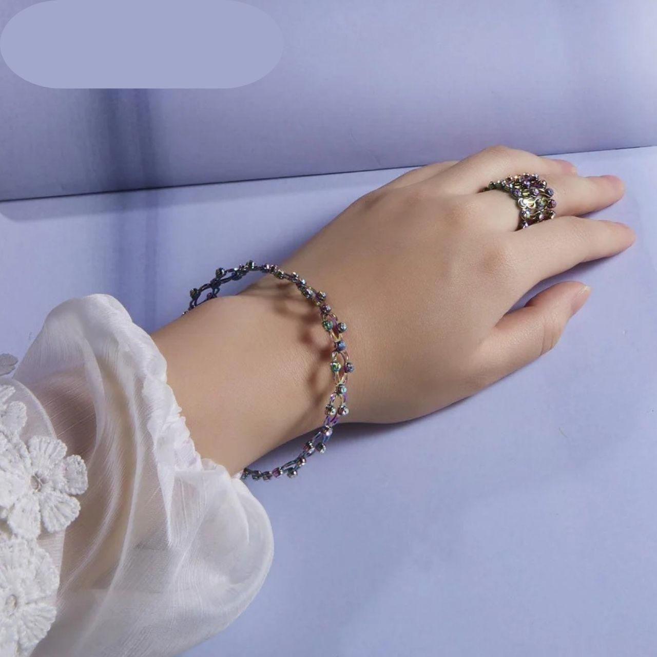 2-in-1 Adjustable Bracelet Ring Combo for Women & Girls