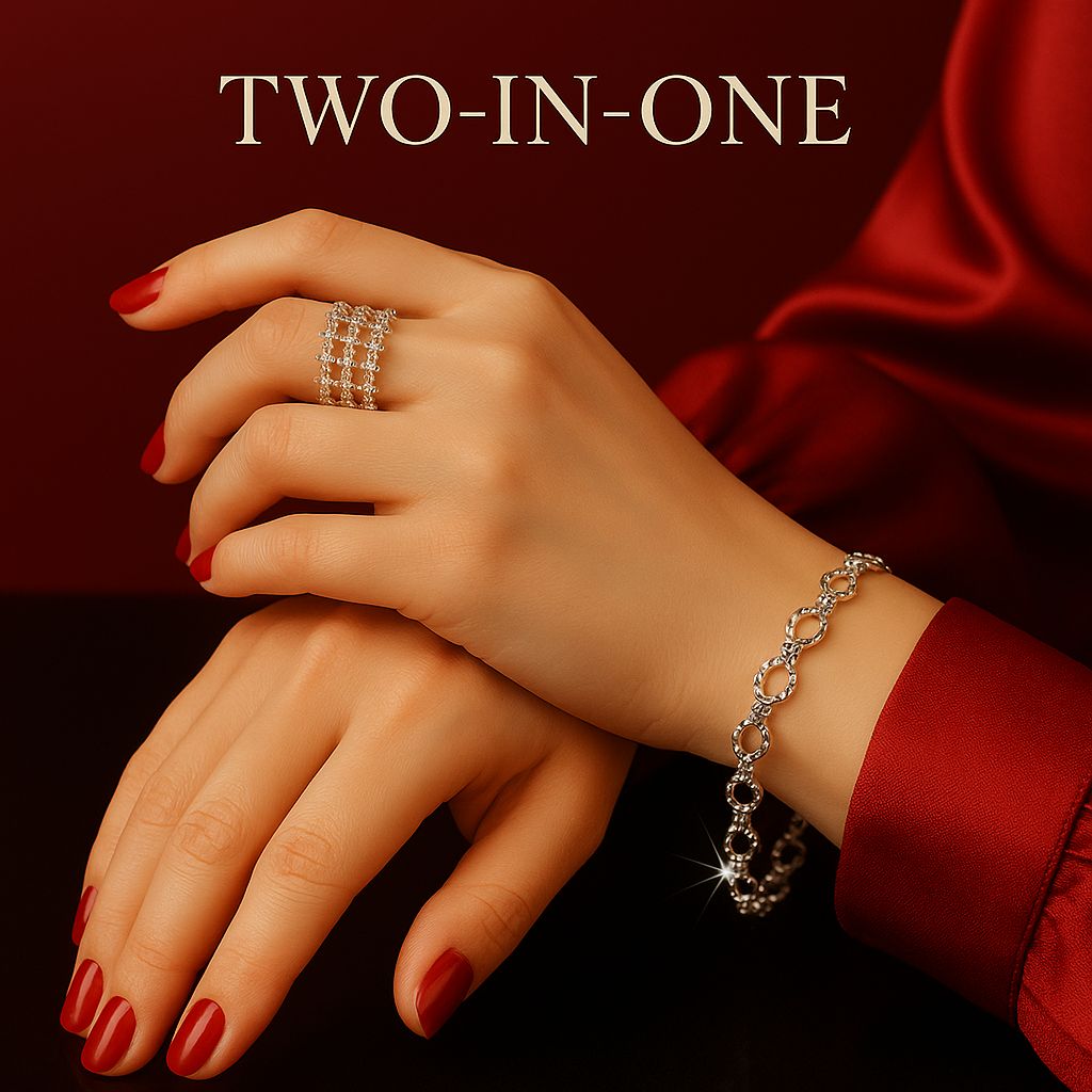 2-in-1 Adjustable Bracelet Ring Combo for Women & Girls